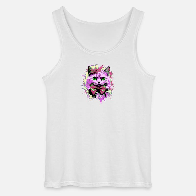 Neonkatze mit Fliege - Gildan Männer Tank Top - Weiß