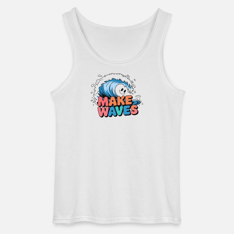 Lebendige Surfwelle mit Make Waves-Text - Gildan Männer Tank Top - Weiß