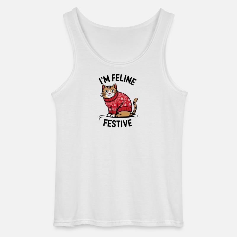 Festliche Katze mit Weihnachtspullover - Gildan Männer Tank Top - Weiß