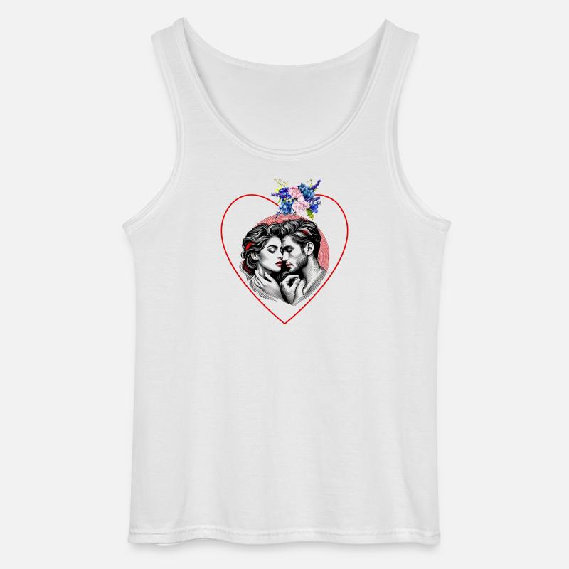 Herzduo im Blütenrahmen - Gildan Männer Tank Top - Weiß