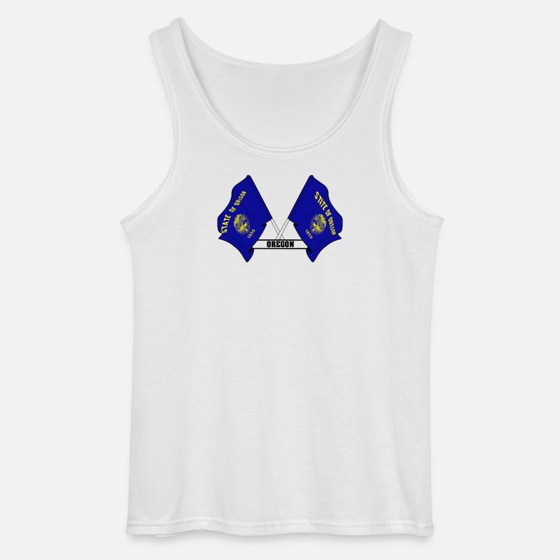 Two flags text OREGON - Gildan Men’s Tank Top - white