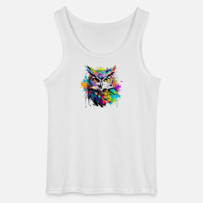 Unsere Eule mit bunten Farbklecksen - Gildan Männer Tank Top - Weiß