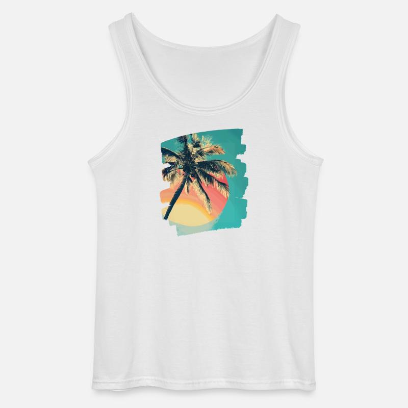 Palm Tree Sunset Summer Sun - Gildan Men’s Tank Top - white