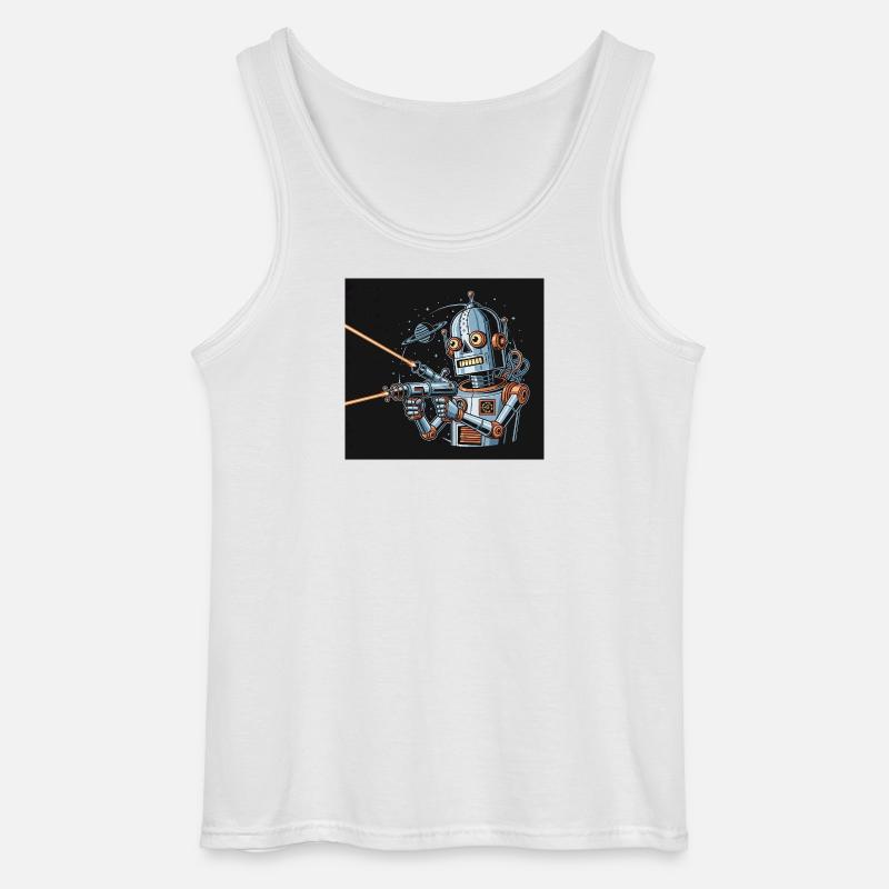 Retro Sci-Fi Roboter mit Laserwaffe - Gildan Männer Tank Top - Weiß