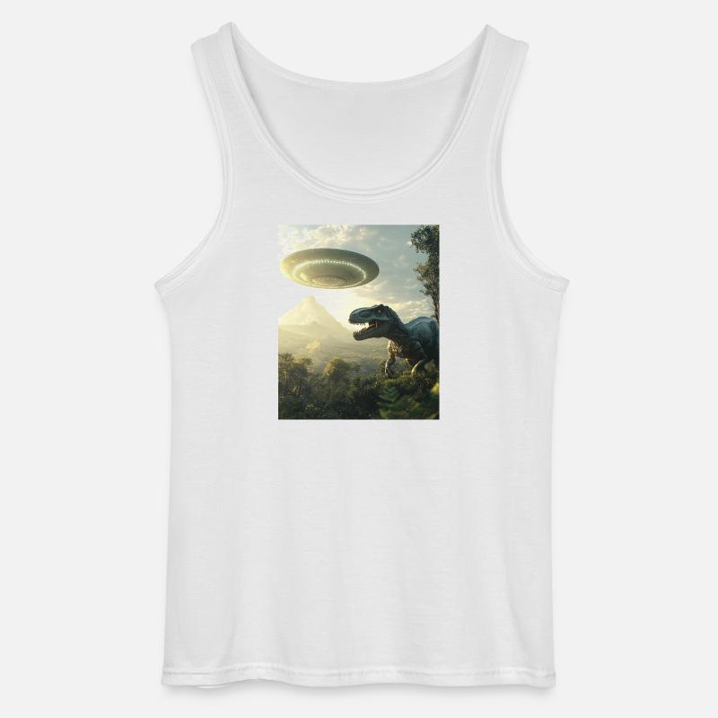 T-Rex Selfie mit UFO - Gildan Männer Tank Top - Weiß