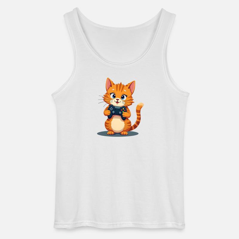 Kitten with game controller - Gildan Men’s Tank Top - white