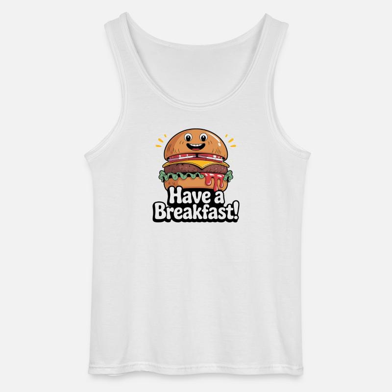 Whimsical Hamburger with Smile and Text - Gildan Men’s Tank Top - white