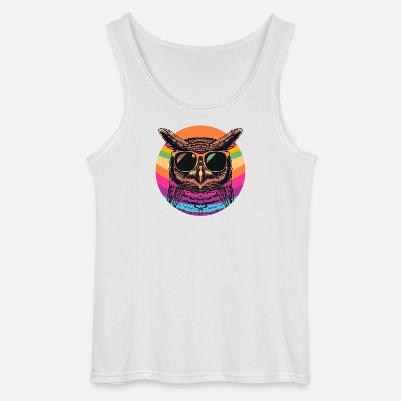 Bunte Retro Eule mit Sonnenbrille - Gildan Männer Tank Top - Weiß
