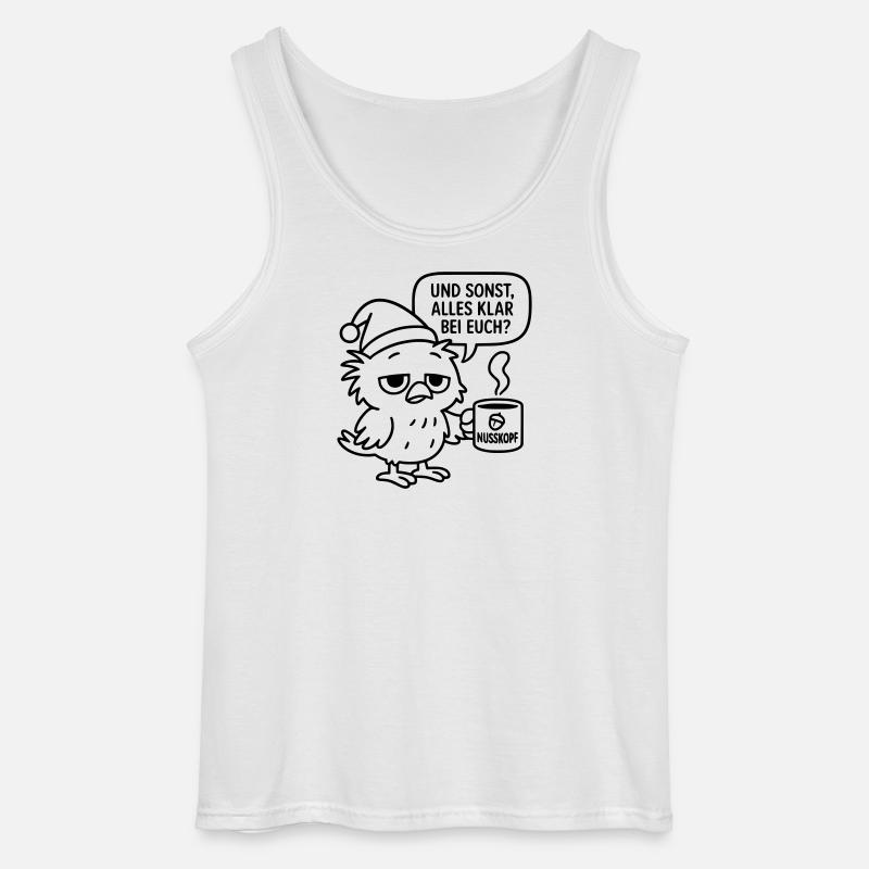 Morgenmuffel Vogel_mit_Kaffeetasse_und_Sprechblase - Gildan Männer Tank Top - Weiß