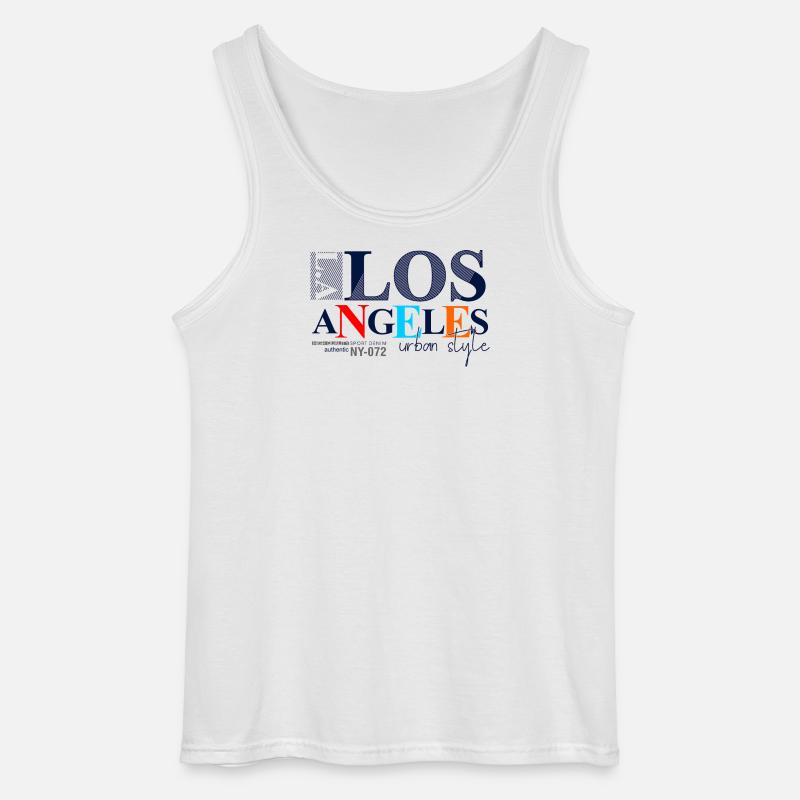 Lebendiges Stadtbild mit buntem Text - Gildan Männer Tank Top - Weiß