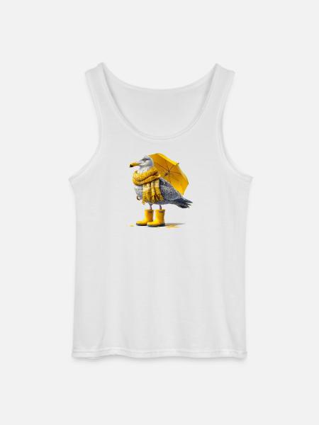 Seagull with yellow umbrella and boots - Gildan Men’s Tank Top - white