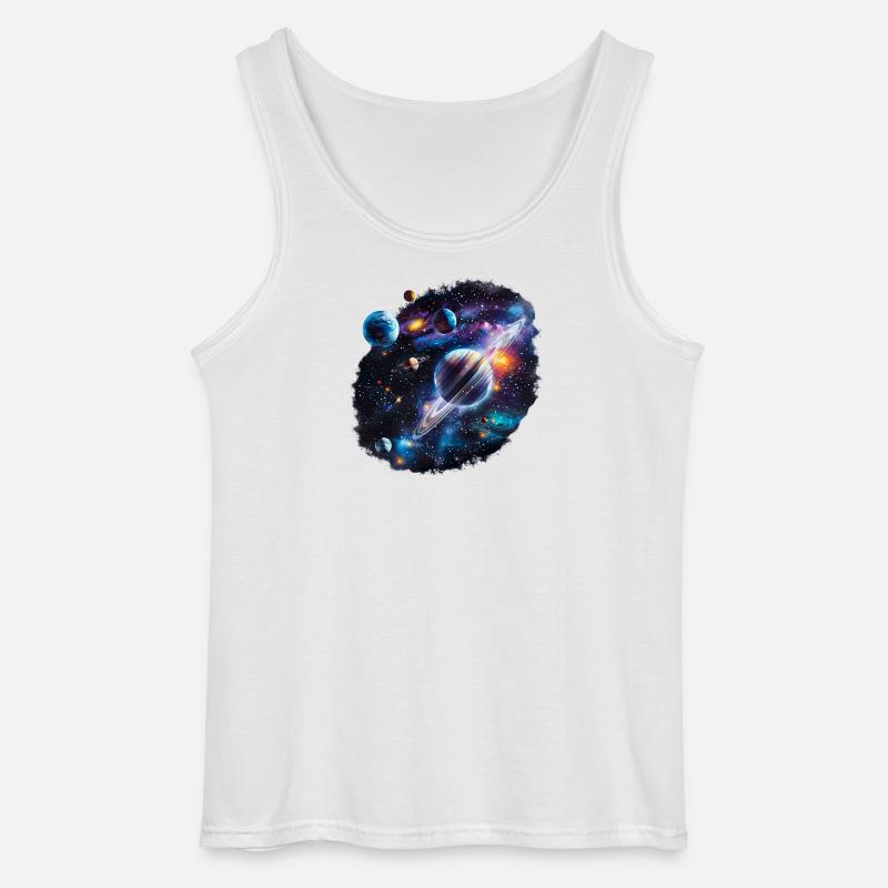 Galactic Planetary System Pattern - Gildan Men’s Tank Top - white