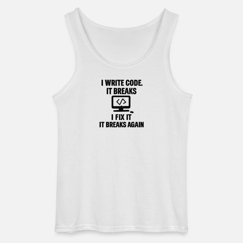 I Write Code – Funny Programmer T-Shirt - Gildan Men’s Tank Top - white