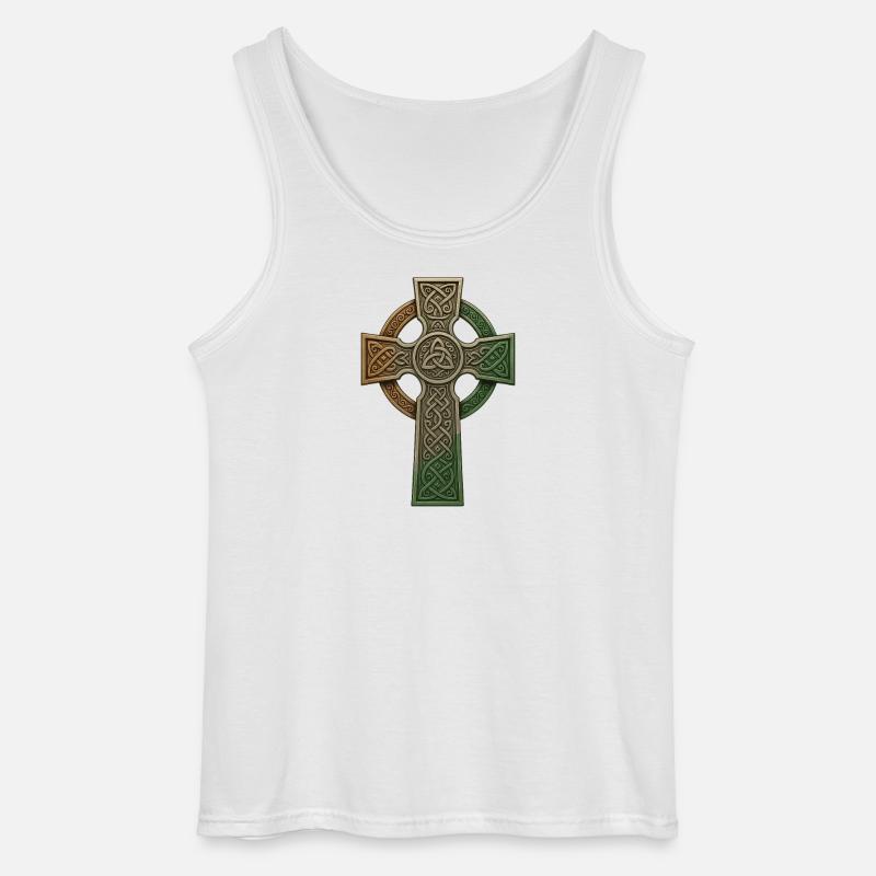 Irish Celtic Cross Knot Pattern - Gildan Men’s Tank Top - white