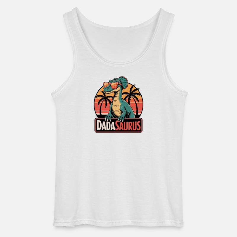 Dadasaurus Cool Dinosaur Retro Palm Trees - Gildan Men’s Tank Top - white