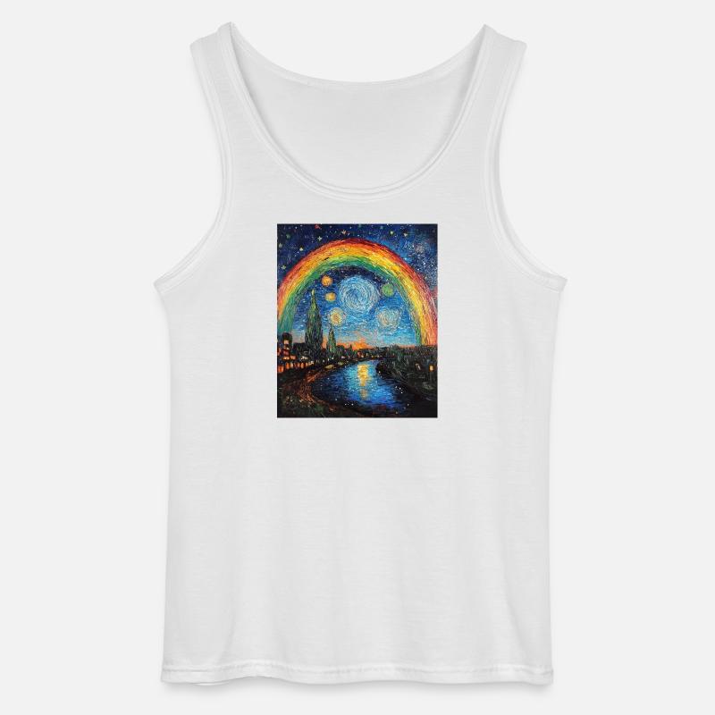Regenbogen Van Gogh Style Starry Night - Gildan Männer Tank Top - Weiß