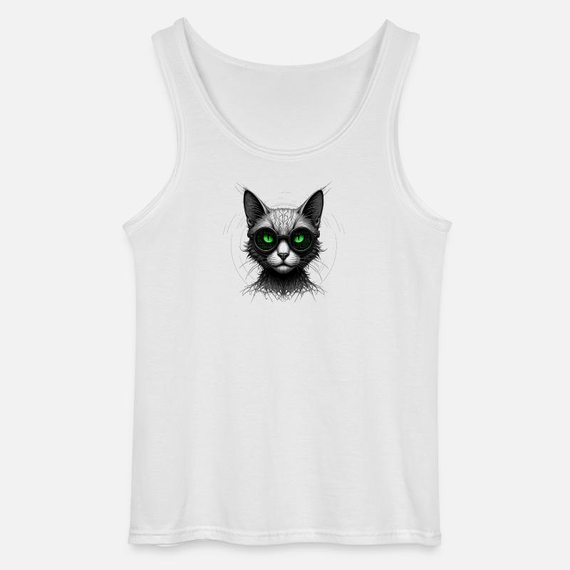 Green Eyes Computer Coder Geek Cat - Gildan Men’s Tank Top - white