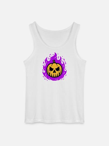 Orange pumpkin with purple flames - Gildan Men’s Tank Top - white
