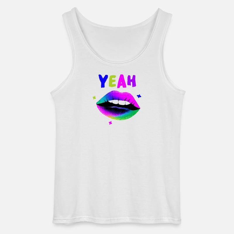 Regenbogen Lippenkunst YEAH Neon Kuss - Gildan Männer Tank Top - Weiß