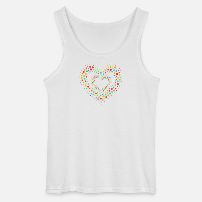 Rainbow Dot Heart Pattern Tee - Gildan Men’s Tank Top - white