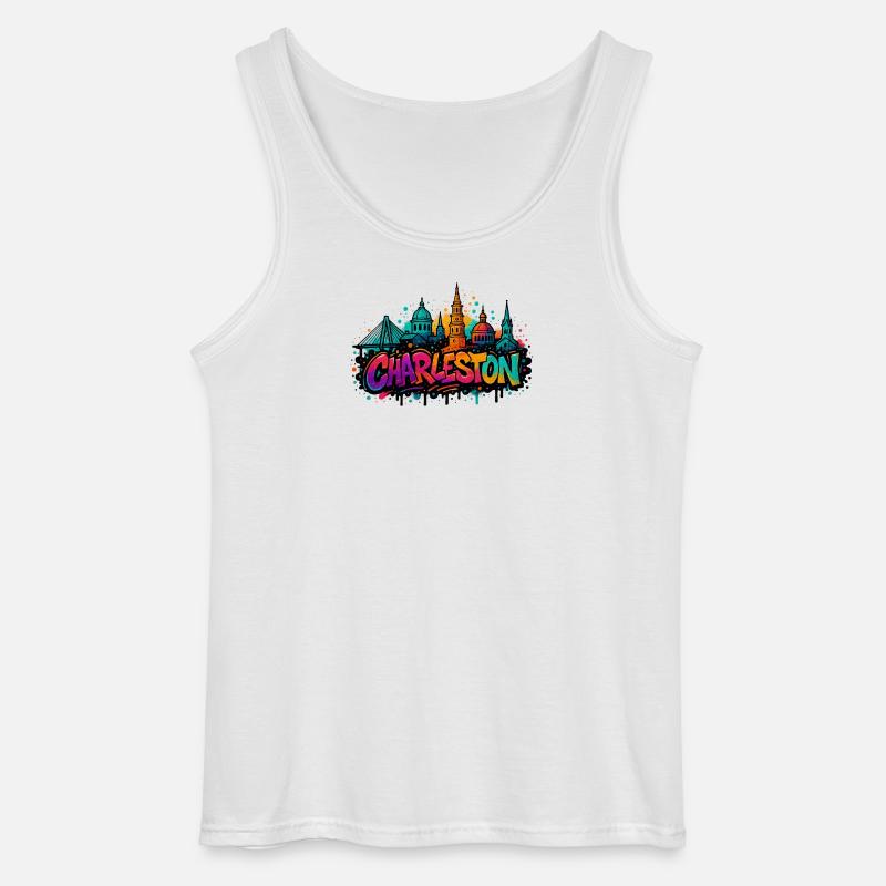 Charleston Graffiti Skyline - Gildan Männer Tank Top - Weiß