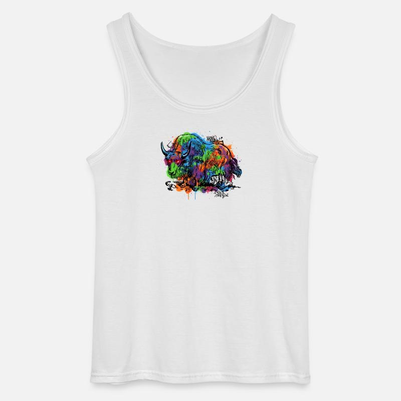 Rainbow Yak Graffiti Pattern - Gildan Men’s Tank Top - white