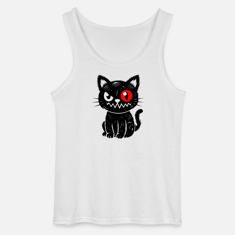 Schwarze Katze mit rotem Auge sitzend  - Gildan Männer Tank Top - Weiß