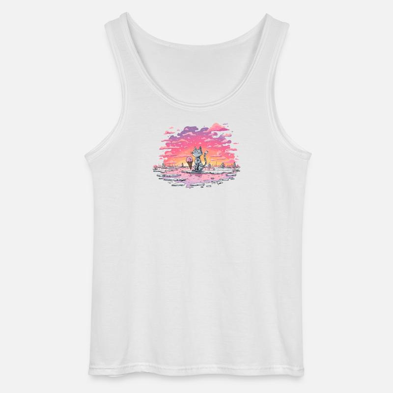 Katze mit Eis am Abendsee - Gildan Männer Tank Top - Weiß