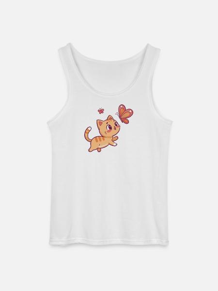 Kitten and Butterfly in Joy - Gildan Men’s Tank Top - white