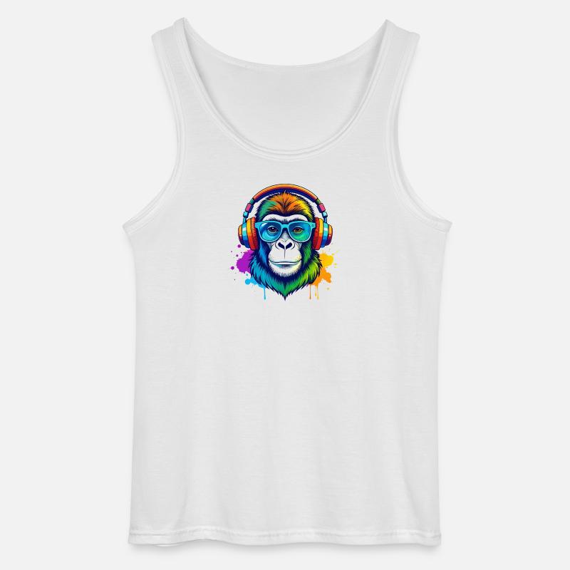 Rainbow Gorilla DJ mit Kopfhörern - Gildan Männer Tank Top - Weiß