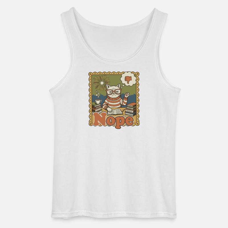 Nein Katze: Retro Nerd Schreibtischkunst - Gildan Männer Tank Top - Weiß