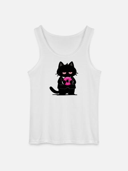 Black cat with pink donut - Gildan Men’s Tank Top - white
