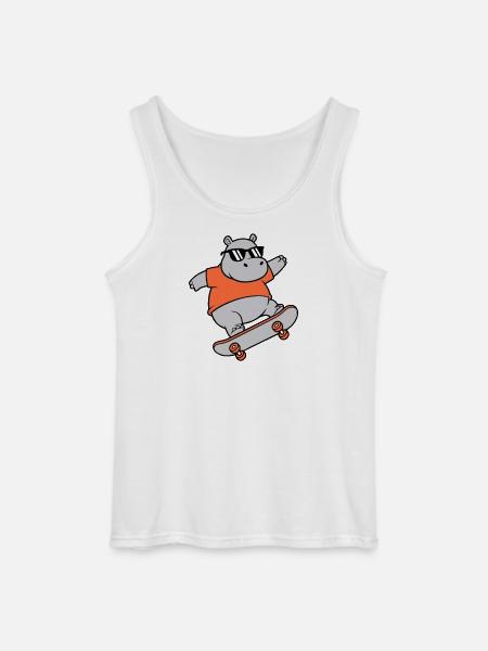 Cool Hippopotamus Skater Skateboard Vector - Gildan Men’s Tank Top - white