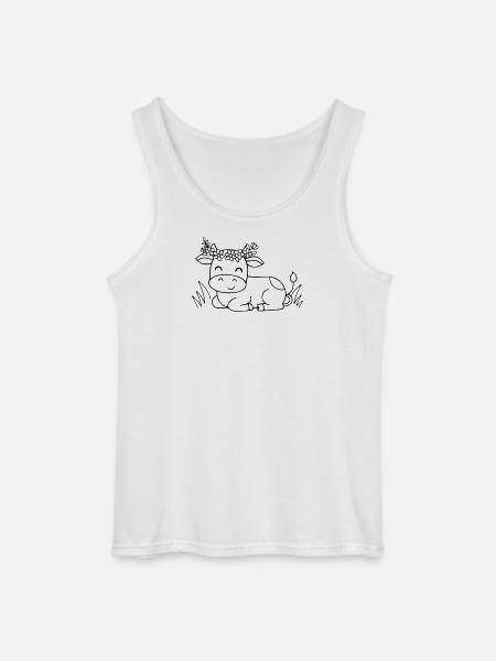 Süße Kuh Blumenkranz Boho Outline - Gildan Männer Tank Top - Weiß