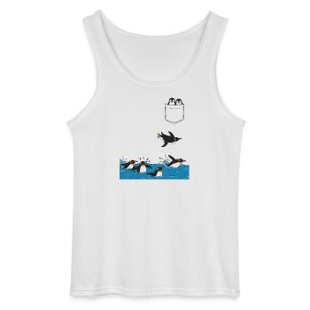 Penguin Jump Into The Water Pocket Design - Gildan Men’s Tank Top - white - Front - AI Model Male 185 dark (185cm)