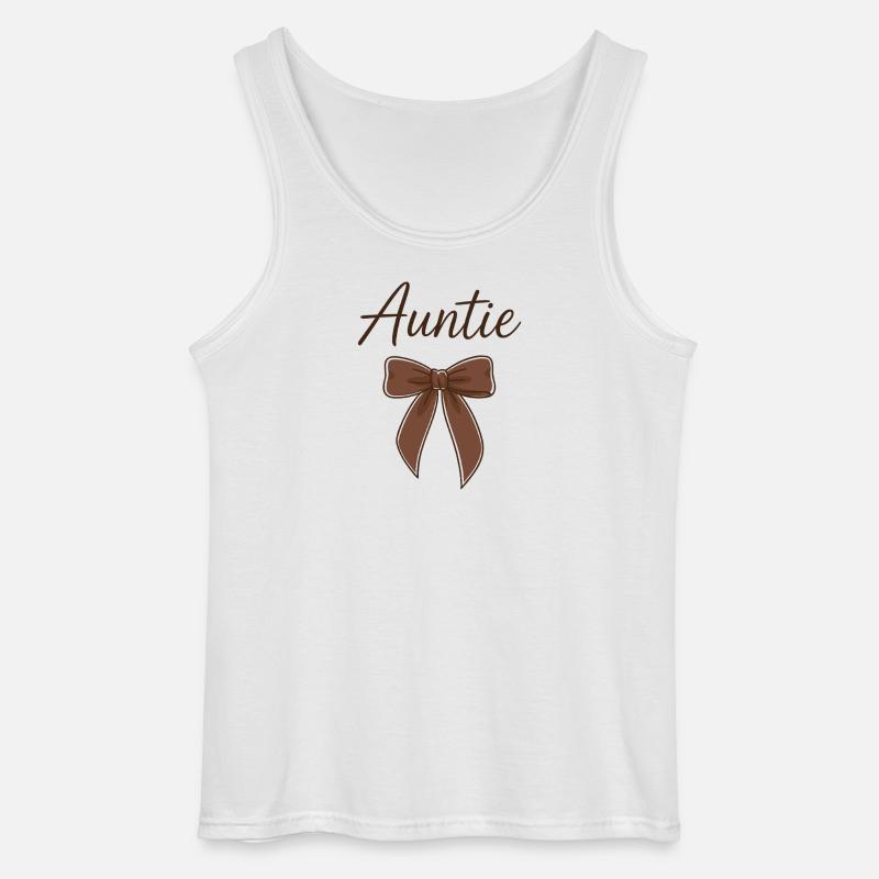 Auntie Bow - Brun Script Bow - Gildan tanktopp herr - vit