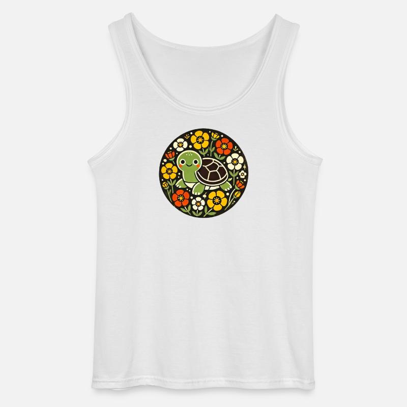 Tiny Turtle Amid Floral Circle - Gildan Men’s Tank Top - white