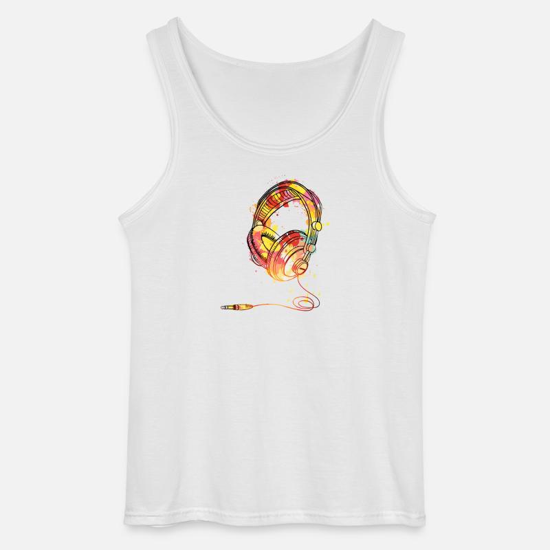 Bunte Kopfhörer-Splash-Illustration - Gildan Männer Tank Top - Weiß