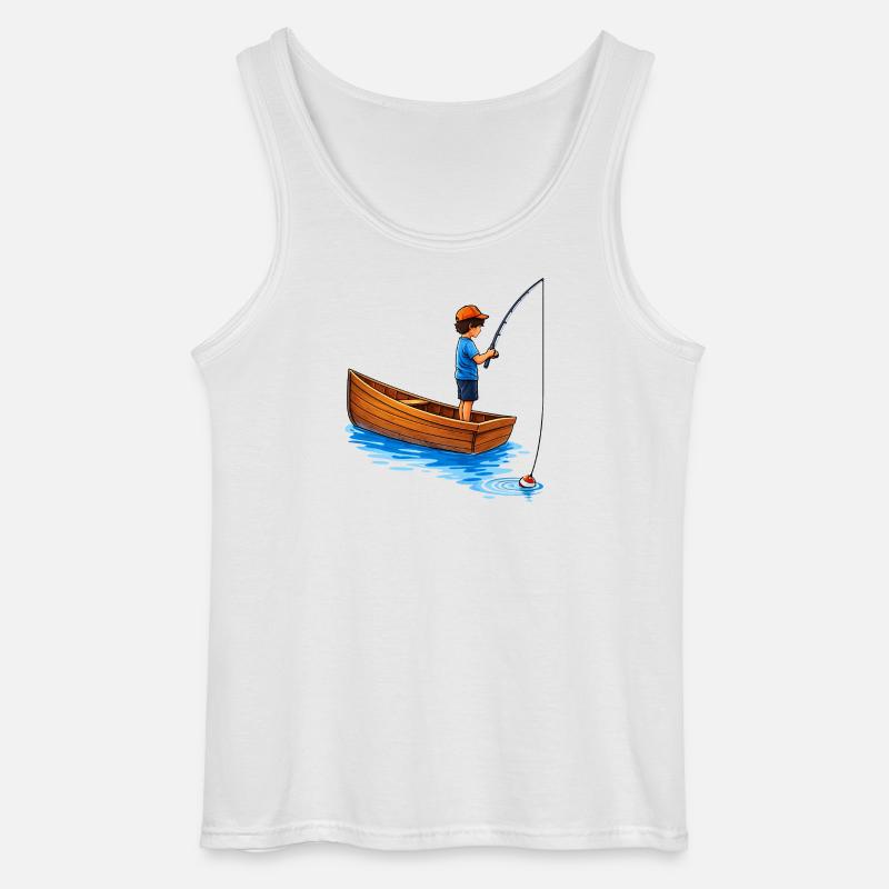 Junge beim Angeln im Boot Illustration  - Gildan Männer Tank Top - Weiß