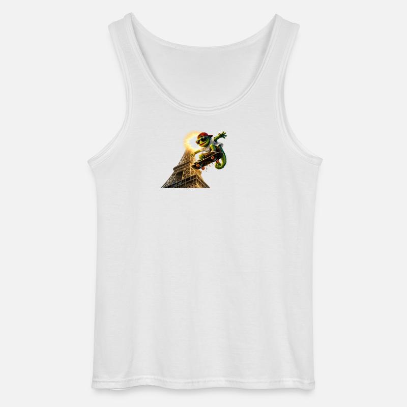 Skatendes Chamelion beim Eifelturm - Gildan Männer Tank Top - Weiß