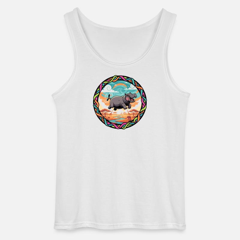 Witziger Hippo fliegendes Nilpferd bunt Savanne  - Gildan Männer Tank Top - Weiß