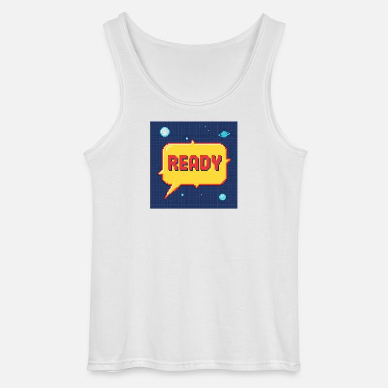 Ready Pixel Speech Bubble in Space - Gildan Men’s Tank Top - white