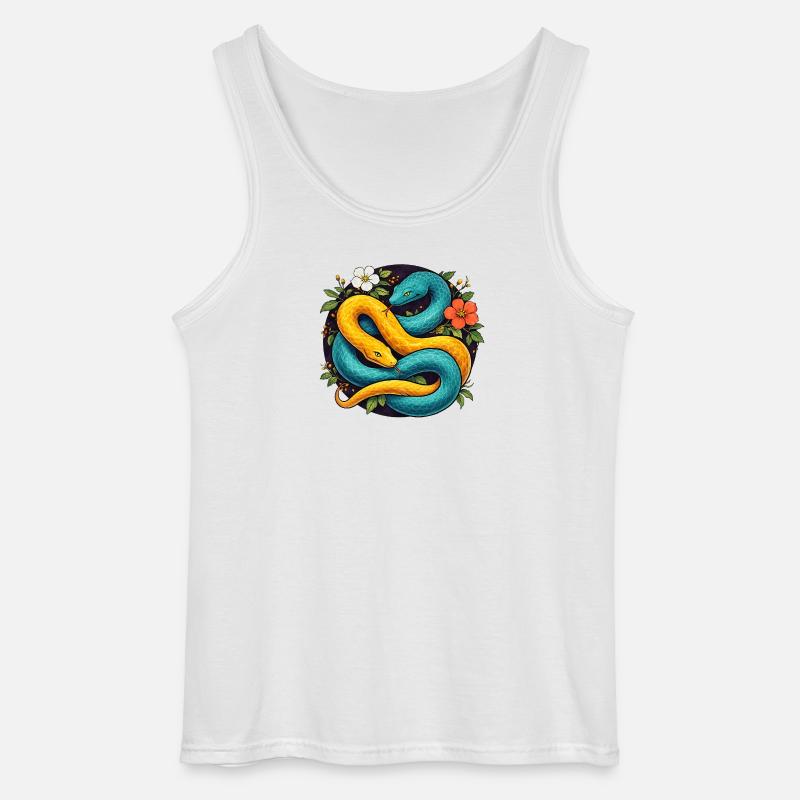 Deux serpents python dans l’anneau fleuri - Débardeur Gildan Homme - blanc