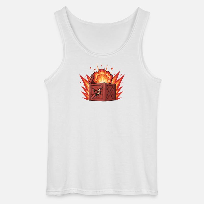 Explodierende Holzkiste mit grimmigem Gesicht - Gildan Männer Tank Top - Weiß