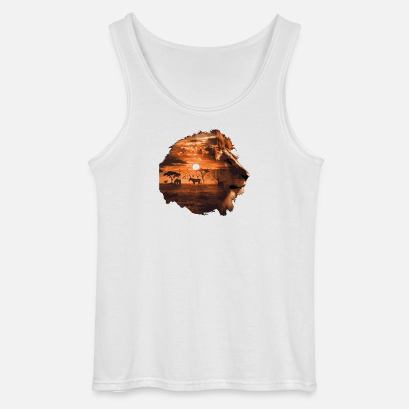 Löwe Savanne Sunset Double Exposure Design - Gildan Männer Tank Top - Weiß