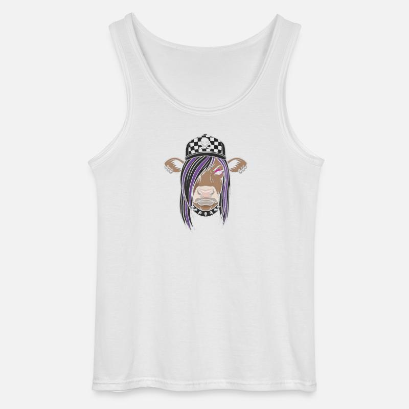 Punk Kuh mit Checker Cap - Gildan Männer Tank Top - Weiß