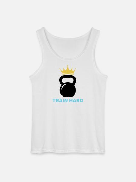 Kettlebell Crown Train Hard - Gildan Men’s Tank Top - white