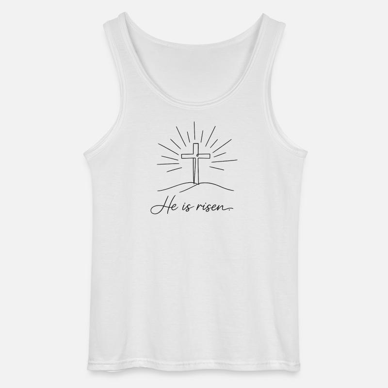 Crucifix He is Risen Easter Jesus - Gildan Men’s Tank Top - white