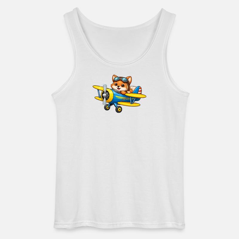 Fuchs Pilot Doppeldecker Flugzeug Cartoon   - Gildan Männer Tank Top - Weiß