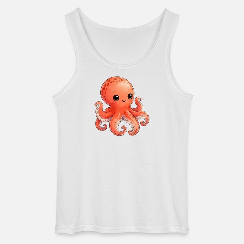 Kawaii Orange Octopus - Gildan Men’s Tank Top - white